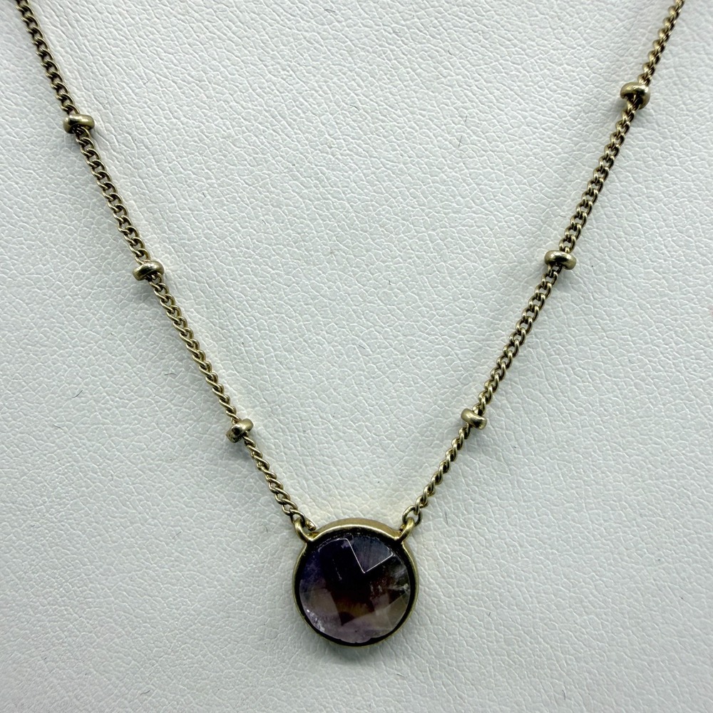 Dainty Purple Stone Station Necklace Gold Tone Minimalist Layering Chain Boho